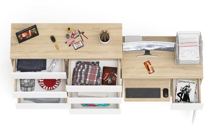 Мори Стол компьютерный МС-1 правый + Комод МК1200.10, цвет дуб сонома/белый, ШхГхВ 210,4х50х115 см., выдвижной ящик справа, НЕ универсальная сборка