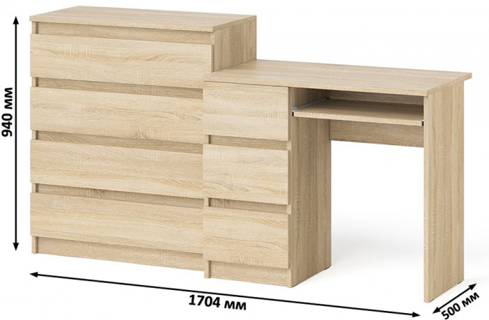 Мори компьютерный стол МС-6 левый + Комод МК800.4, дуб сонома