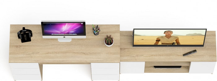 Мори Стол компьютерный МС-2 + Тумба МТВ1200.1, цвет дуб сонома/белый, ШхГхВ 255,8х50х76,6 см., универсальная сборка