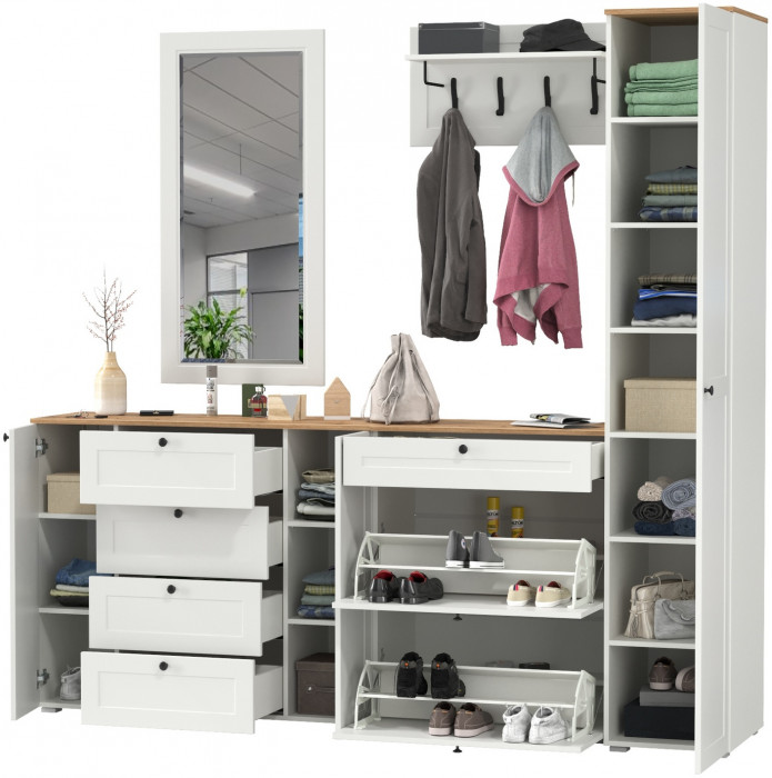 Остин Прихожая 57, белый шагрень/дуб крафт золотой