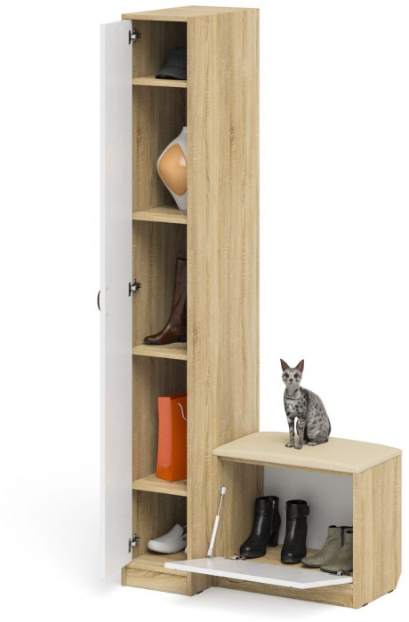 Прихожая П-6 Компоновка № 39, дуб сонома/фасады МДФ белое дерево фрезеровка прованс