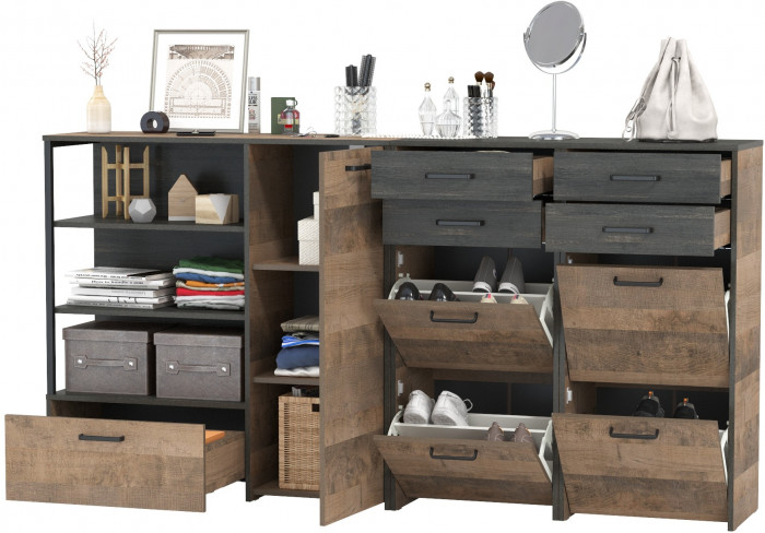 Трувор 13.241.06 Тумба для обуви + 13.307.01 Комод + 13.241.06 Тумба для обуви, дуб гранж песочный/интра