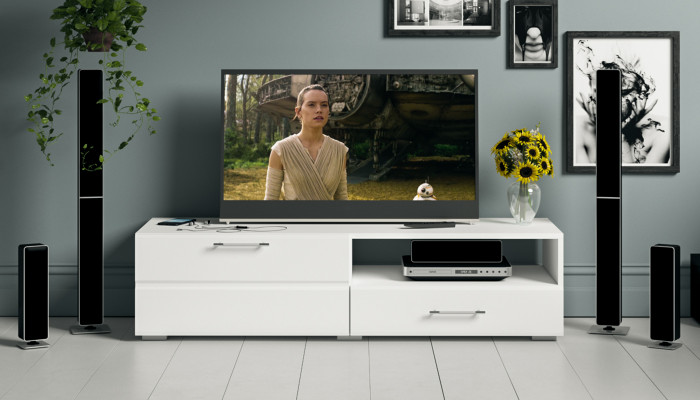 Тумба под ТВ Ларго 1, корпус белый/фасады МДФ белый глянец