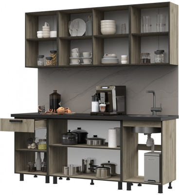 Кухня Эдинбург 2.0 Фасад ЖЕЛЕЗНЫЙ КАМЕНЬ/Корпус ДУБ КРАФТ СЕРЫЙ