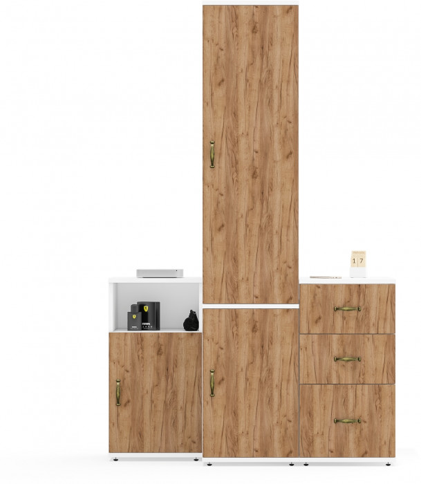 Лидер-8 Пенал МД 23Б + Тумба МД 3.16 + Тумба МД 3.19, белый шагрень/крафт золото