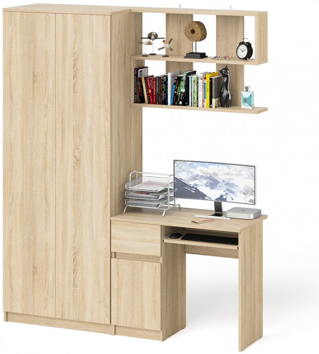 Мори компьютерный стол МС-1 левый + Шкаф МШ800.1 + Полка 900, дуб сонома