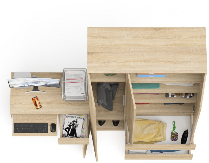 Мори компьютерный стол МС-1 правый + Шкаф МШ1200.1, дуб сонома