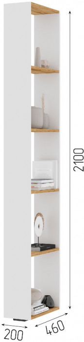 Хелен СТЛ 01 Стеллаж (0,200х2,100х0,460) белый/дуб крафт золото