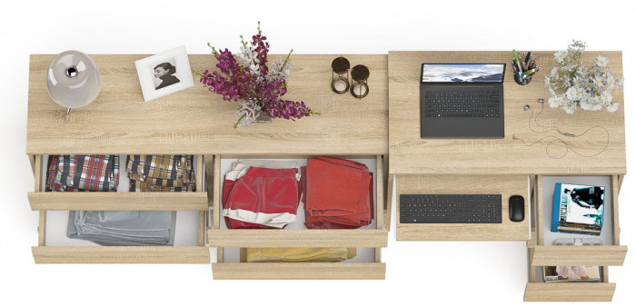 Мори компьютерный стол МС-6 правый + Комод МК1380.6, дуб сонома