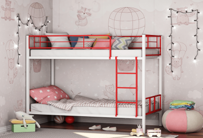 Двухъярусная кровать Севилья-2.01 комби (Красный, Серый)