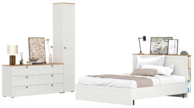 Остин 11.53 Кровать + ортопед + 13.227 Шкаф-пенал + 16.240 Комод, белый шагрень/дуб крафт золотой