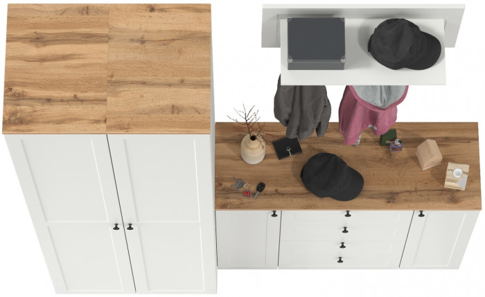 Остин Прихожая 33, цвет белый шагрень/дуб крафт золотой, ШхГхВ 200х54,3х229,6 см., универсальная сборка