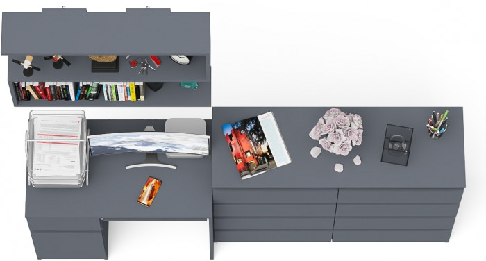 Мори компьютерный стол МС-1 левый + Комод МК1200.8 + Полка 900, графит