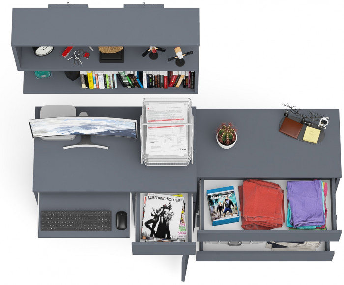 Мори компьютерный стол МС-1 правый + Комод МК800.1 + Полка 900, графит