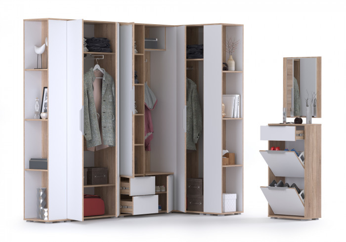 Куба Прихожая 15, цвет дуб сонома/белый премиум, ШхГхВ 230,1х107,3х210,6 см. + 50х28,3х180 см., универсальная сборка