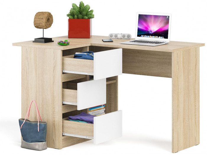 Мори компьютерный стол МС-16 левый, дуб сонома/белый
