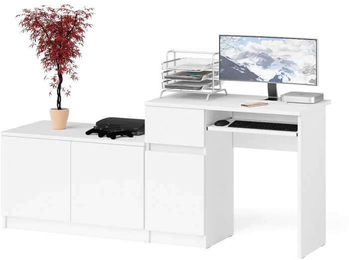 Мори Стол компьютерный МС-1 левый + Тумба МА900.1, цвет белый, ШхГхВ 180,4х50,4х76,6 см., выдвижной ящик слева, НЕ универсальная сборка
