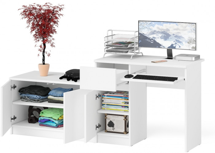 Мори Стол компьютерный МС-1 левый + Тумба МА900.1, цвет белый, ШхГхВ 180,4х50,4х76,6 см., выдвижной ящик слева, НЕ универсальная сборка