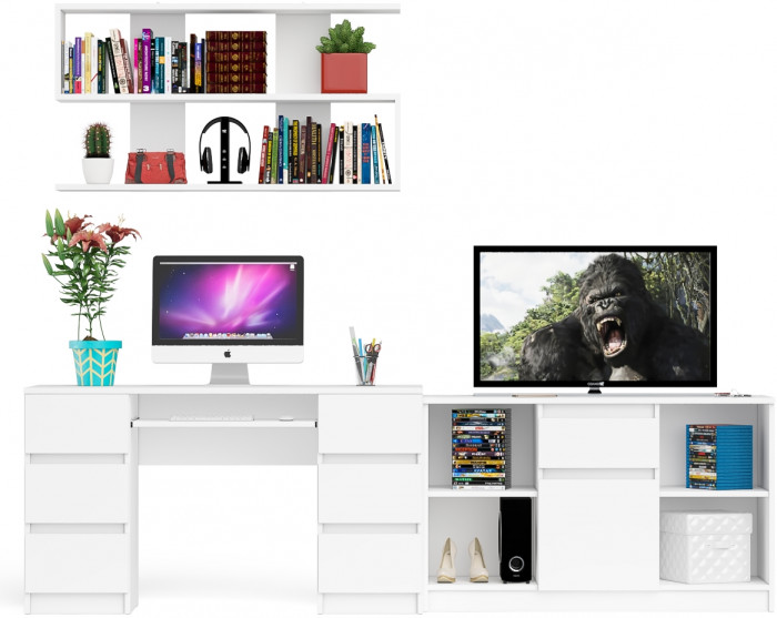 Мори компьютерный стол МС-2 + Тумба МТВ1204.1 + Полка 1200, белый