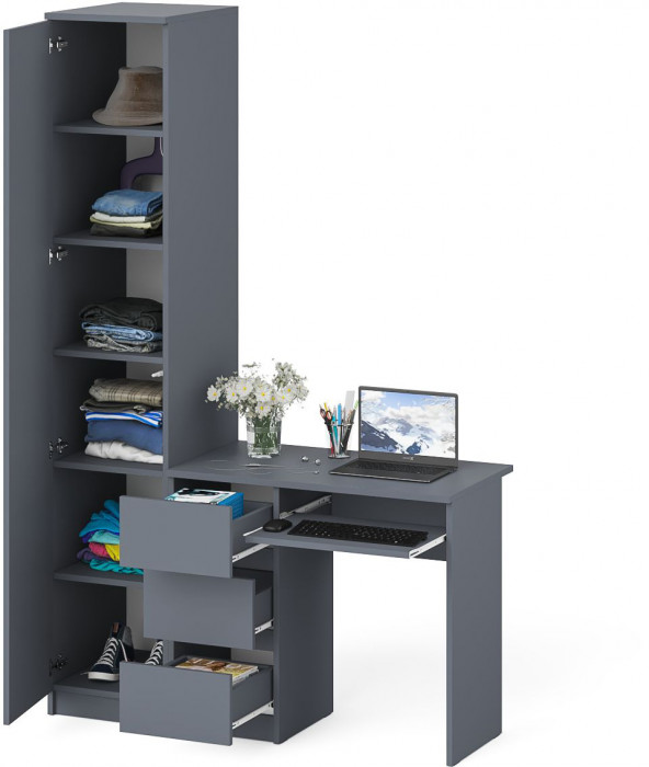 Мори компьютерный стол МС-6 левый + Пенал МШ400.1, графит