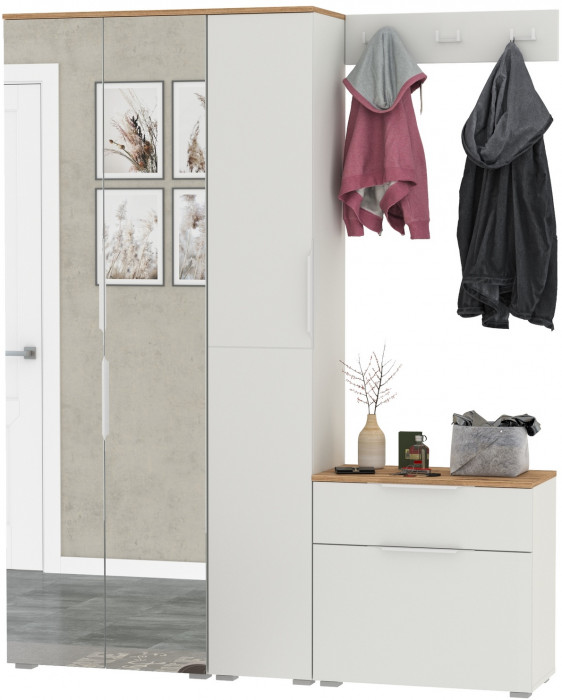 Октава Прихожая 23, белый шагрень/дуб крафт золотой/фасады МДФ белый шагрень