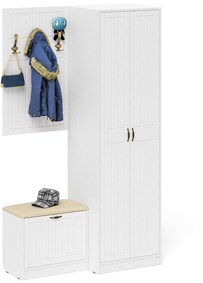 Прихожая П-6 Компоновка № 12, белая шагрень/фасады МДФ белое дерево фрезеровка прованс