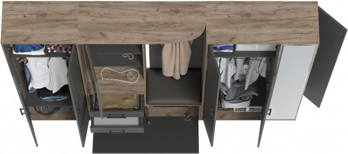 Прихожая Домино 6, цвет дуб крафт табачный/графит, ШхГхВ 248х36х202 см., универсальная сборка