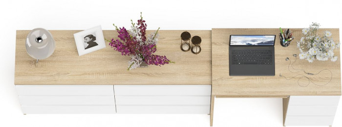 Мори компьютерный стол МС-6 правый + Комод МК1380.6, дуб сонома/белый