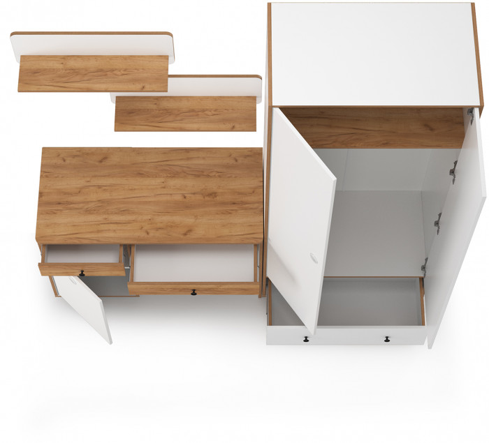 Вуди Компоновка № 19, цвет белый премиум/дуб крафт золотой, ШхГхВ 196х52,7х205 см., универсальная сборка