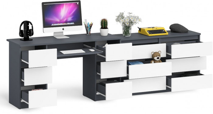 Мори компьютерный стол МС-2 + Комод МК1200.6, графит/белый