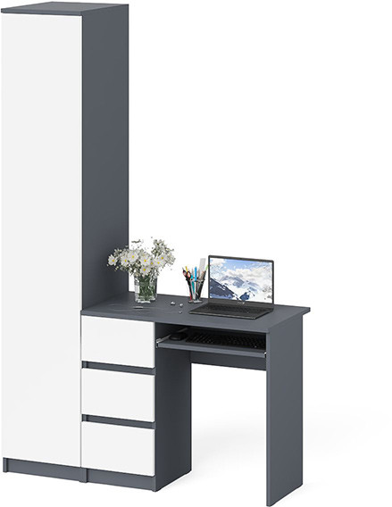 Мори компьютерный стол МС-6 левый + Пенал МШ400.1, графит/белый