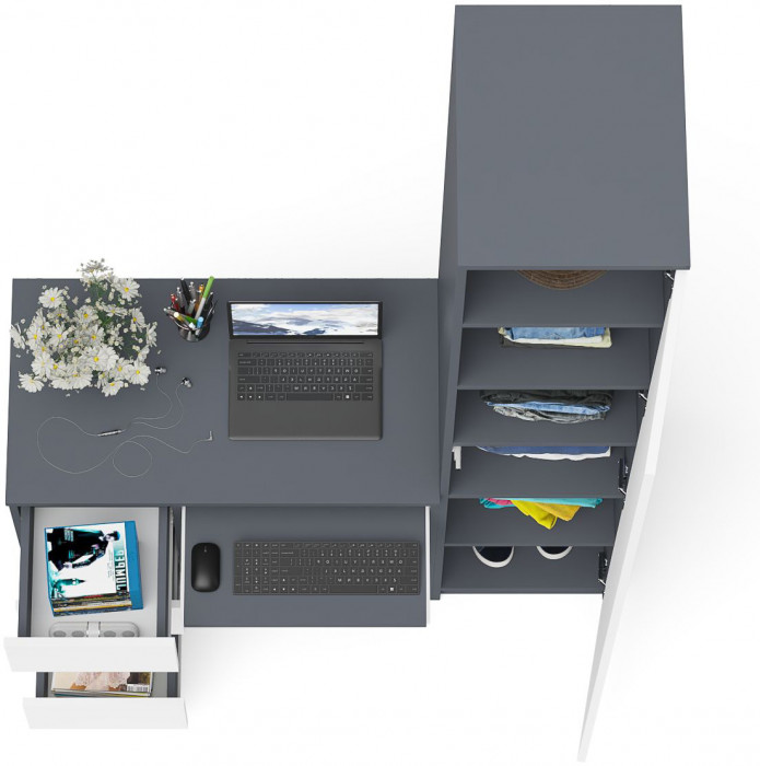 Мори компьютерный стол МС-6 левый + Пенал МШ400.1, графит/белый