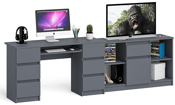 Мори Стол компьютерный МС-2 + Тумба МТВ1204.1, цвет графит, ШхГхВ 255,8х50х76,6 см., универсальная сборка