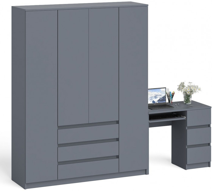 Мори Стол компьютерный МС-6 правый + Шкаф МШ1600.1, цвет графит, ШхГхВ 250,4х50,4х209,6 см., выдвижные ящики справа, НЕ универсальная сборка
