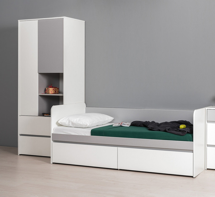 Торонто 11.39 Кровать + 13.333 Шкаф для одежды, белый шагрень/стальной серый