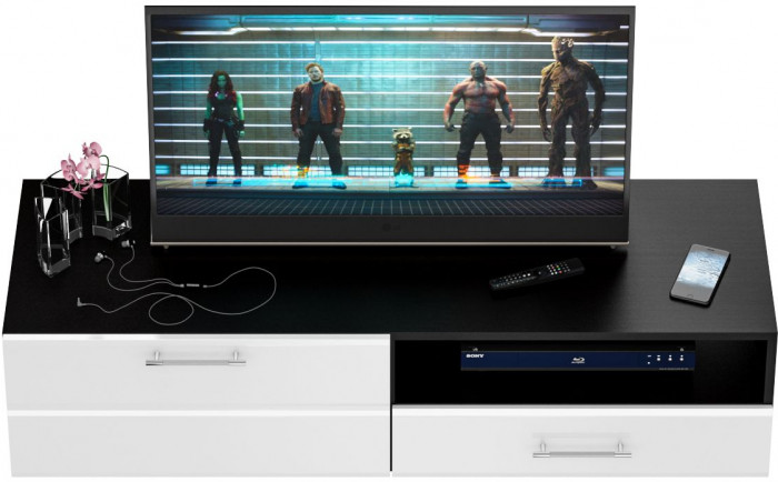 Тумба под ТВ Ларго 1, корпус венге/фасады МДФ белый глянец