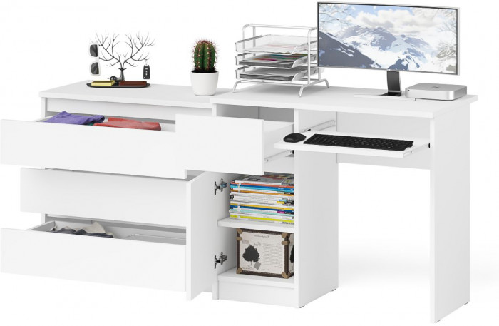 Мори компьютерный стол МС-1 левый + Комод МК800.1, белый