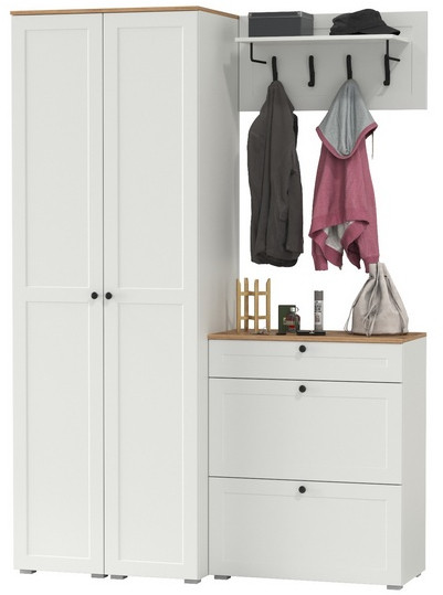 Остин Прихожая 35, цвет белый шагрень/дуб крафт золотой, ШхГхВ 160х54,3х229,6 см., универсальная сборка