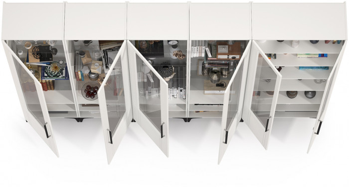 Валенсия Гостиная № 133, цвет ЛДСП белый шагрень/МДФ белый шагрень, ШхГхВ 304,1х38,1х225,2 см., универсальная сборка