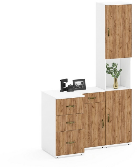 Лидер-8 Пенал + Тумба МД 3.15 + Тумба МД 3.16, белый шагрень/крафт золото