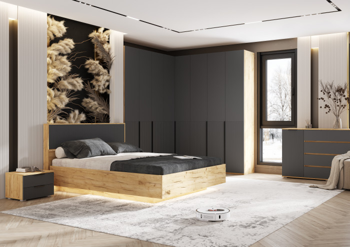 Модульная спальня Марвэл, Дуб крафт/Браш графит