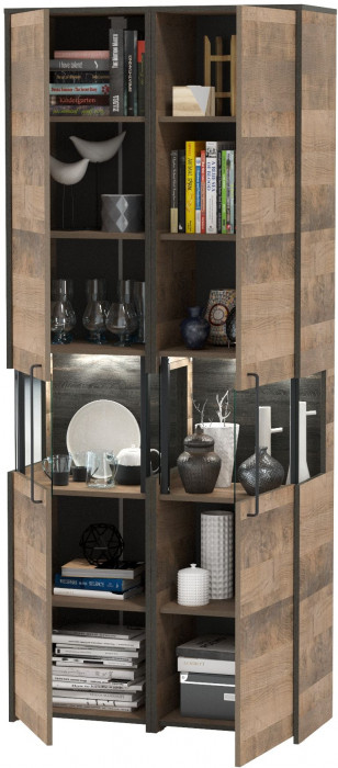 Трувор 13.205 Шкаф-пенал с витриной + 13.205 Шкаф-пенал с витриной, цвет дуб гранж песочный/интра, ШхГхВ 89,6х37х210 см., универсальная сборка