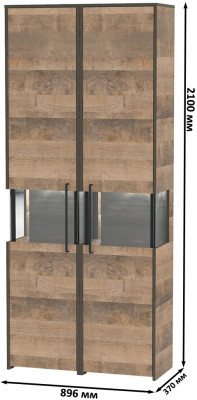 Трувор 13.205 Шкаф-пенал с витриной + 13.205 Шкаф-пенал с витриной, цвет дуб гранж песочный/интра, ШхГхВ 89,6х37х210 см., универсальная сборка