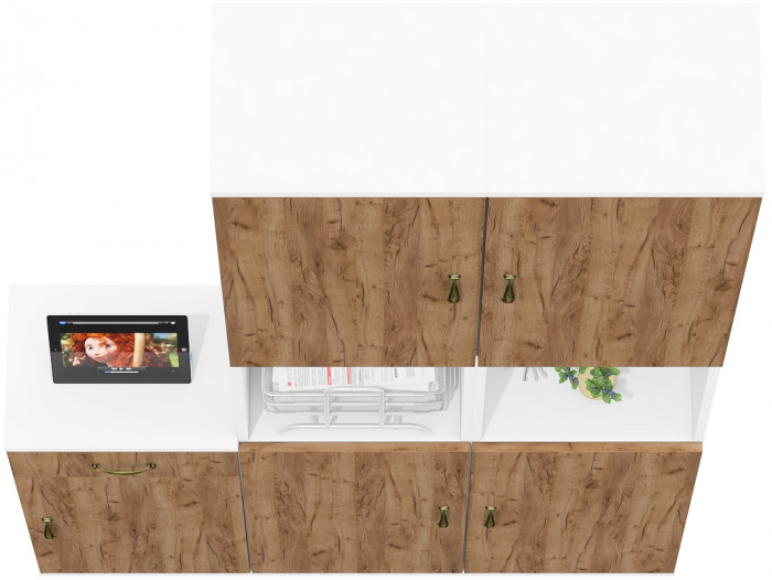 Лидер-8 Пенал + Пенал + Тумба МД 3.15, цвет белый шагрень/крафт золото, ШхГхВ 120х30х190 см., универсальная сборка