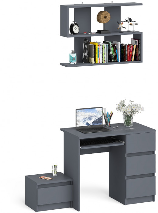 Мори компьютерный стол МС-6 правый + Тумба ТМП400.1 + Полка 900, графит