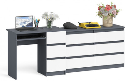 Мори Стол компьютерный МС-6 правый + Комод МК1200.6, цвет графит/белый, ШхГхВ 210,4х50х76,6 см., выдвижные ящики справа, НЕ универсальная сборка