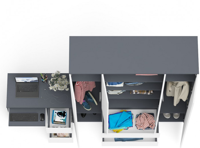 Мори Стол компьютерный МС-6 правый + Шкаф МШ1600.1, цвет графит/белый, ШхГхВ 250,4х50,4х209,6 см., выдвижные ящики справа, НЕ универсальная сборка