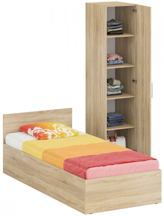 Кровать 0900 + Пенал Стандарт, дуб сонома