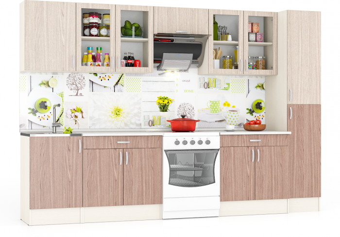 Кухня Мери 10 ШВ500+ШВС800+ШВв600+ШВС800+Пенал кухонный 40 см.+ШНМ500+ШН1Я800+ШН1Я800, дуб/ясень шимо светлый/тёмный