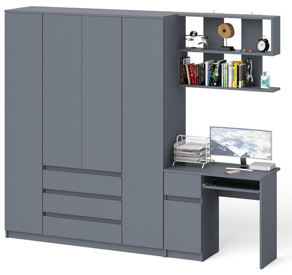Мори компьютерный стол МС-1 правый + Шкаф МШ1600.1 + Полка 900, графит